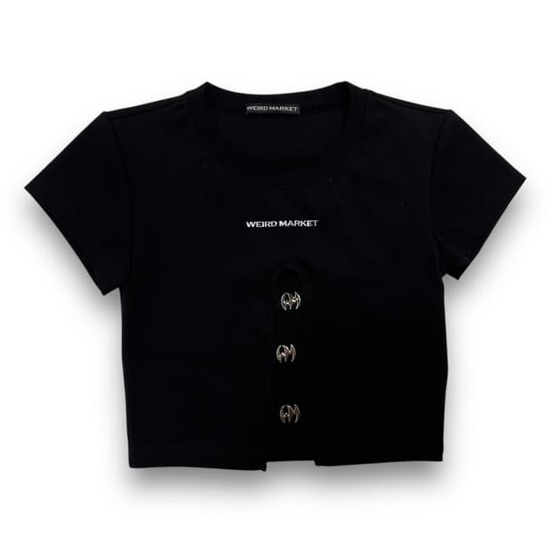 위어드 마켓 엠블럼 킨키 다크 슬림 크롭 반팔 티셔츠