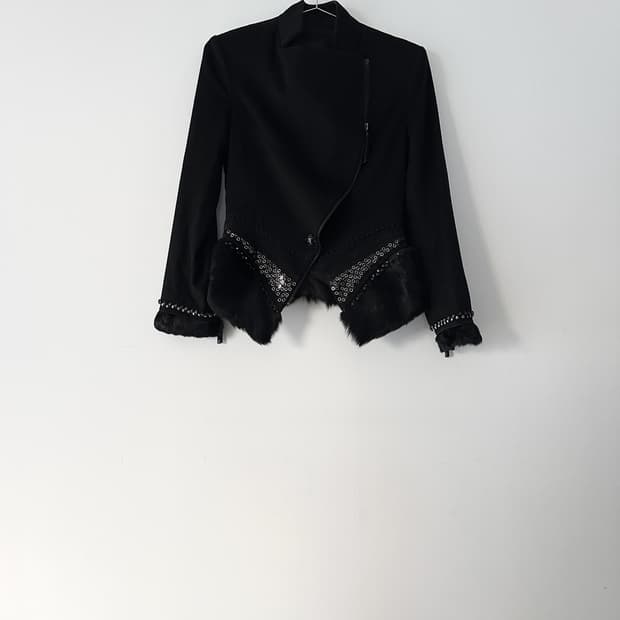 OBZEE fur & bize drape jacket / black