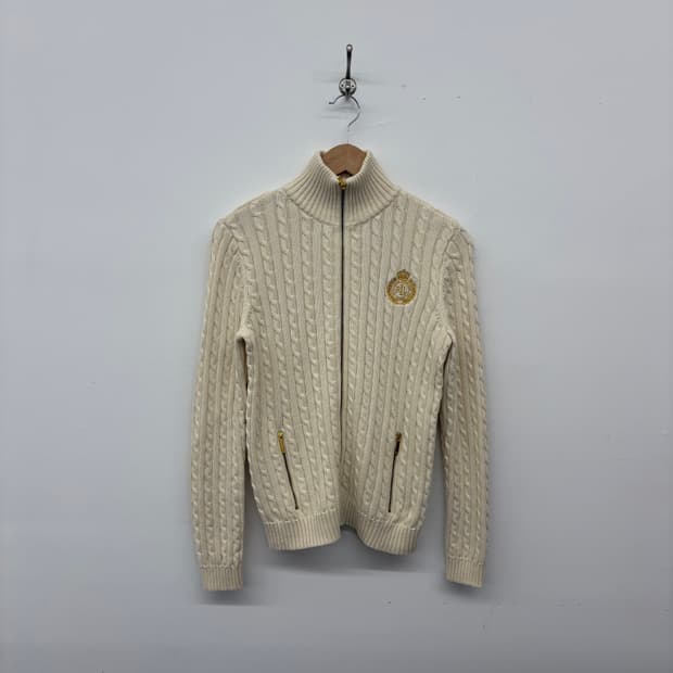 폴로 랄프로렌 아이보리 꽈배기 니트 집업 여M