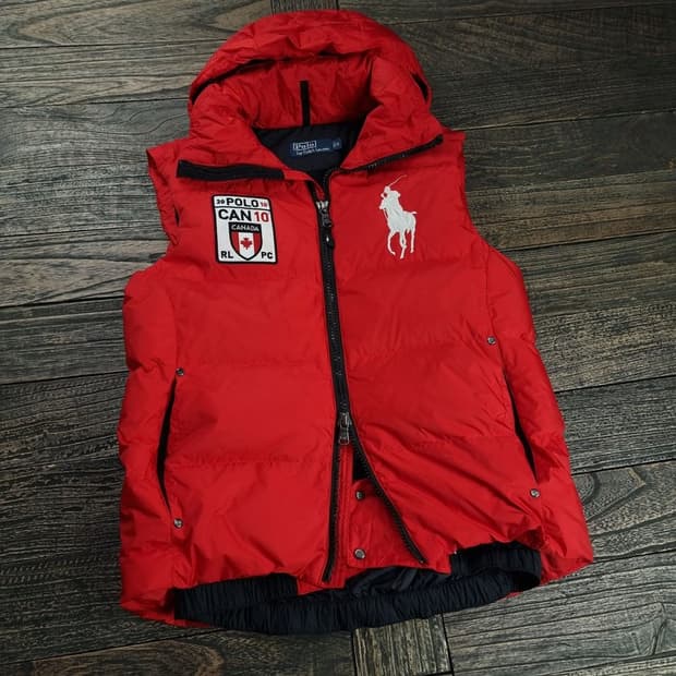 [폴로 랄프로렌] 빅포니 로고 자수 덕다운 후드 패딩 조끼 M18909