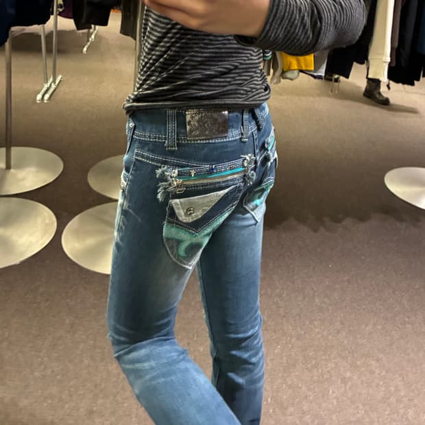 25)레드페퍼 빈티지 Y2K 포켓 큐빅 부츠컷 로우라이즈 데님팬츠