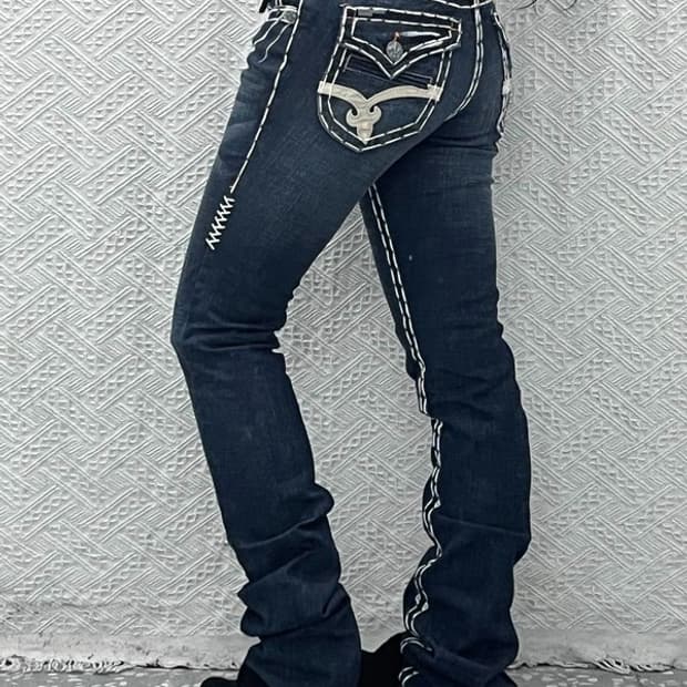 라구나비치 희귀 Y2K 큐빅 갸루 펑크 데님팬츠 27인치 C10044