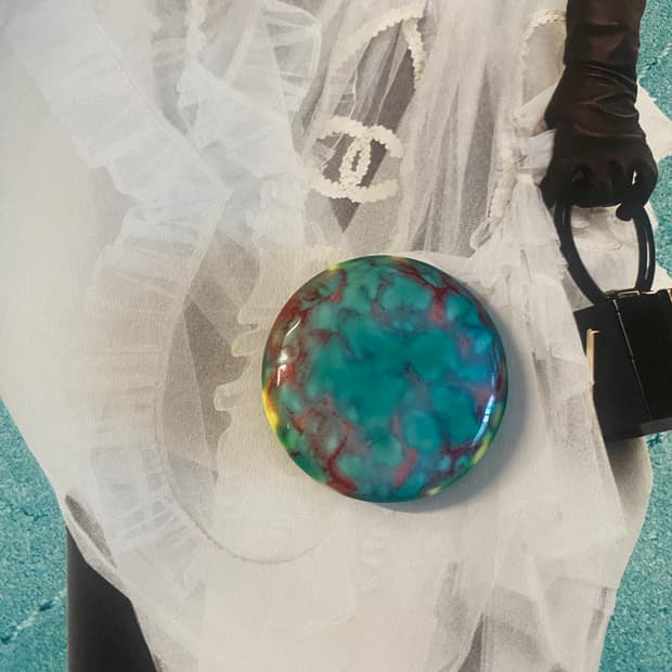 빈티지 브로치 에메랄드 그린톤 마블 도자기