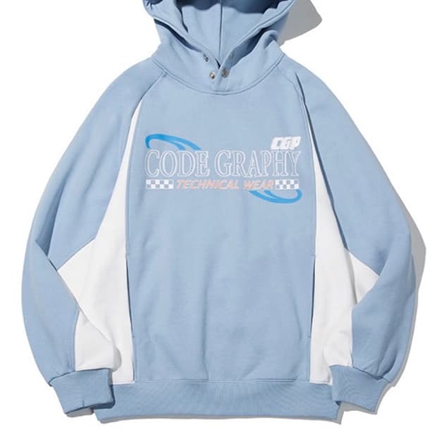 코드그라피 레이싱 배색 스냅 후디 스카이블루 M