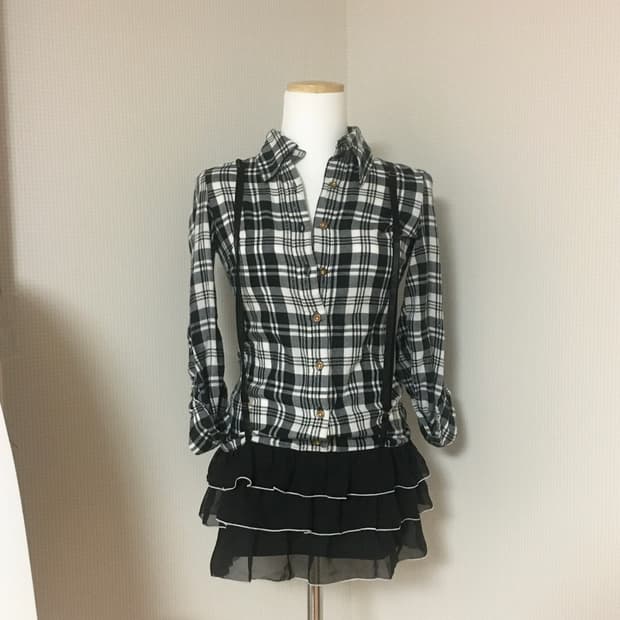 체크 서스펜더 원피스