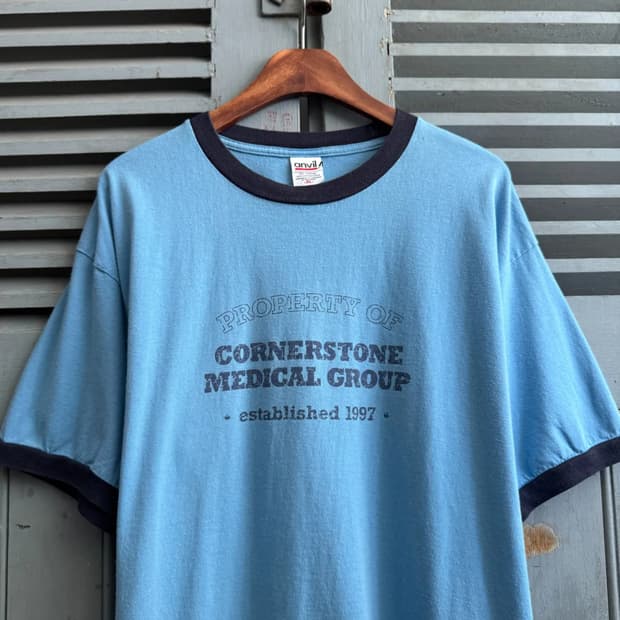 [XL]90's USA 빈티지 파스텔그린 링거 티셔츠