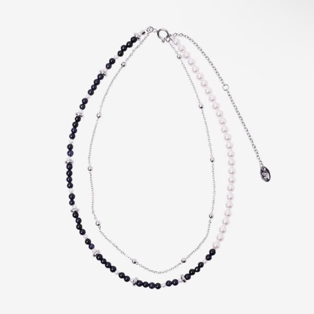 엔프프 two line gemstone pearl necklace