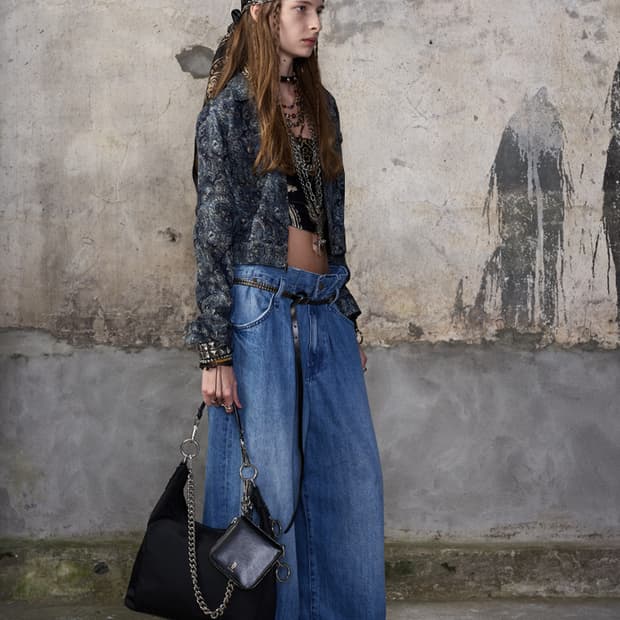 R13 플렛티드 웨스트밴딩 데님 진