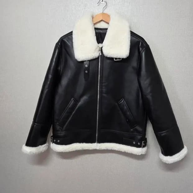 LEFT 블랙 무스탕 퍼 가죽 자켓 사이즈  105