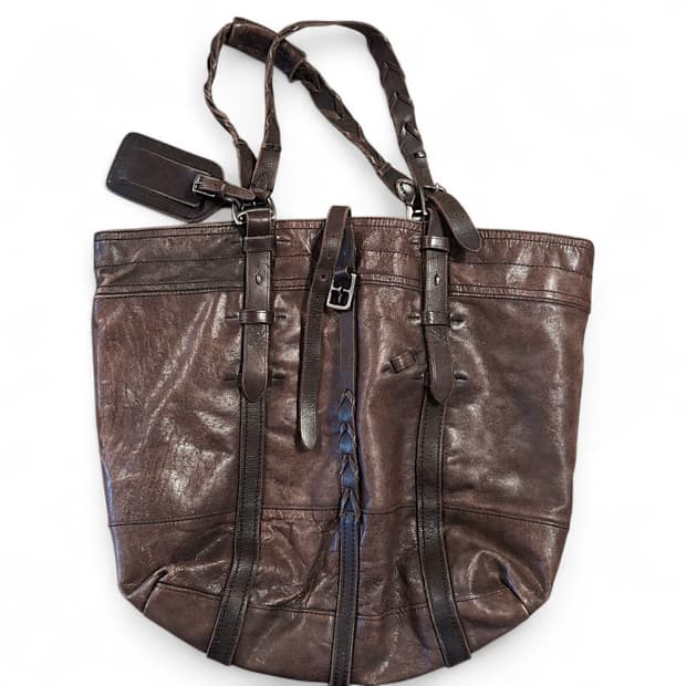 랄프로렌 헤리티지 빈티지가공 소가죽 토트백 더블알엘 x