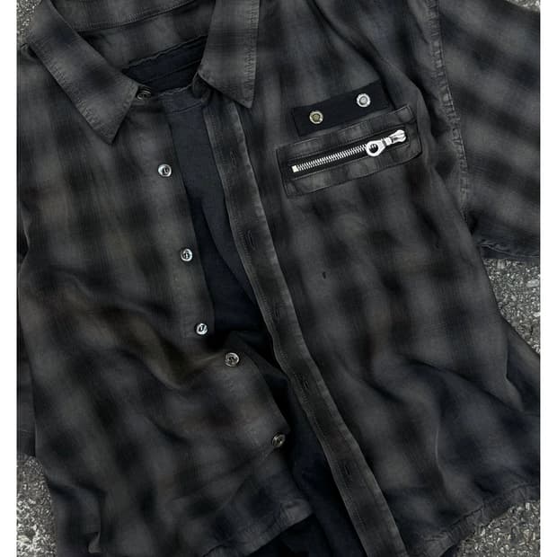 Pog sevice MA-1 Check Half Shirt 2size