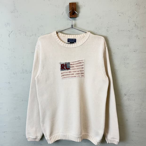 폴로랄프로렌 폴로진스 빈티지 성조기 코튼 니트 아이보리