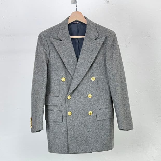 폴로 랄프로렌 모스 그레이 울 금장 더블 브레스티드 블레이저 자켓