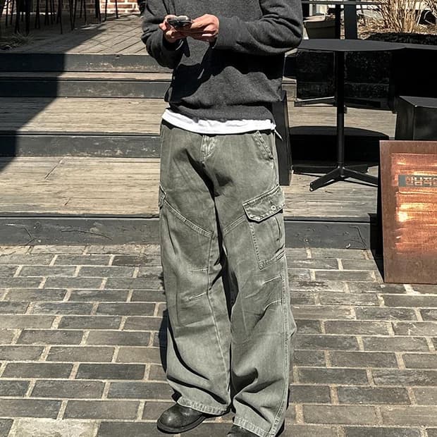 원티드 포켓 카고팬츠 카키 카고바지