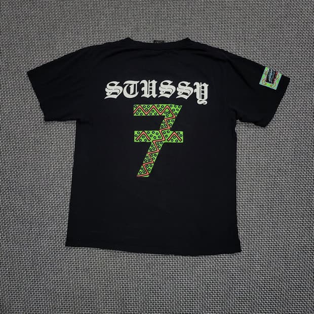 스투시 7 백로고 라운드 반팔 티셔츠 블랙 (S)