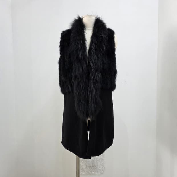 RES 블랙 라쿤퍼 카라 래빗퍼 롱베스트