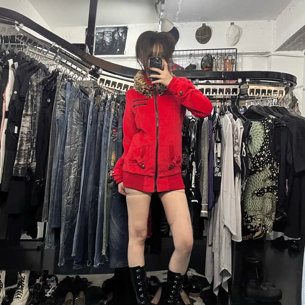 카라 레오파드 포인트 Y2K 집업