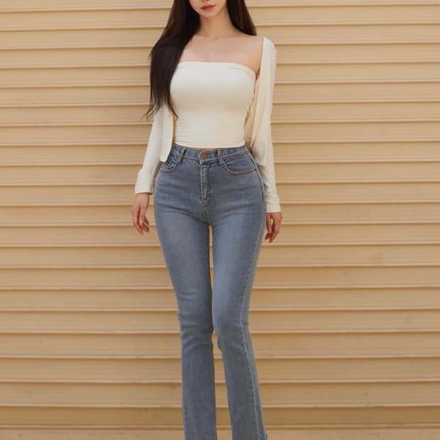 카인다미 골반볼륨업 연그레이 일자진 골반뽕 청바지 S