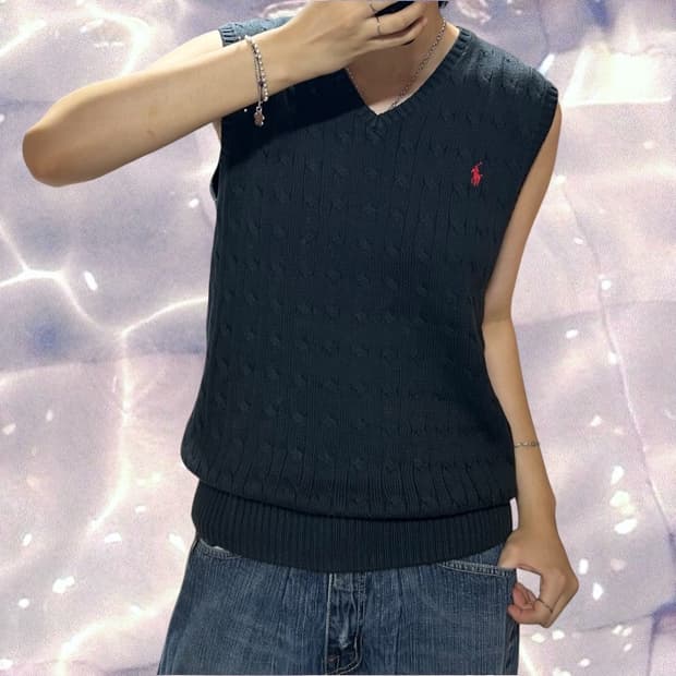 (새상품) 폴로 랄프로렌 신형 케이블 꽈배기 니트 조끼 베스트 블랙 