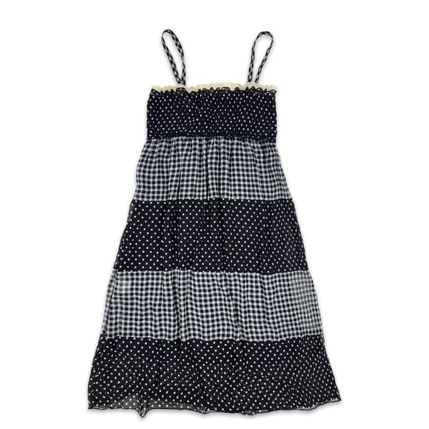 빈티지 네이비 도트 2way 원피스 스커트