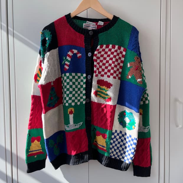 Westbound 체크블록 핸드메이드 니트 가디건 