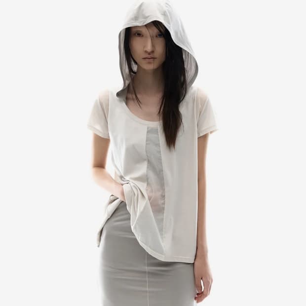 Ojos Sheer Panel Flare Tee Oatmeal
