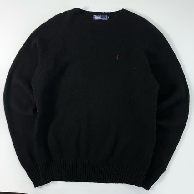 Polo  폴로 랄프로렌 90,s 자수 울 블랙 니트 