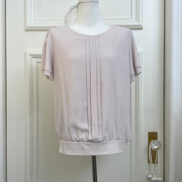sheer pink pleats point basic blouse