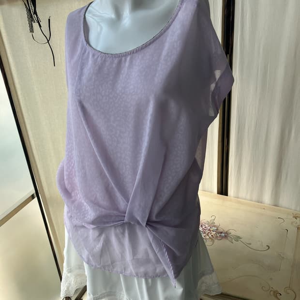 pastel purple leopard shirring blouse