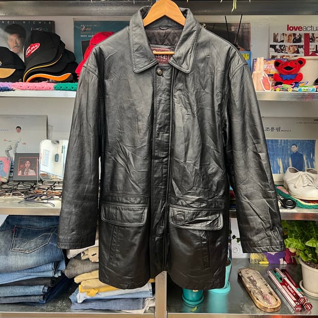 Vintage Japanese Black Leather Long Coat