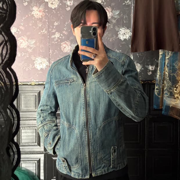 a133) 지스타 로우 워시드 데님 바이커 자켓