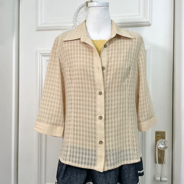 butter yellow check summer jacket(size-M