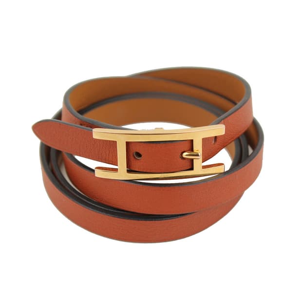 에르메스 레드브라운 H 금장 하피 4ROW 스트랩 팔찌 S(X)