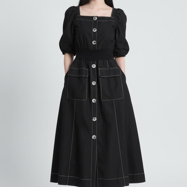 EGOIST 블랙 스티치 롱 원피스 55