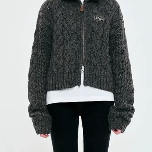 키르시 케이블 니트 크롭 집업 (C909