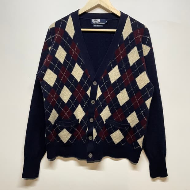 폴로랄프로렌 아가일 램스울 가디건 네이비