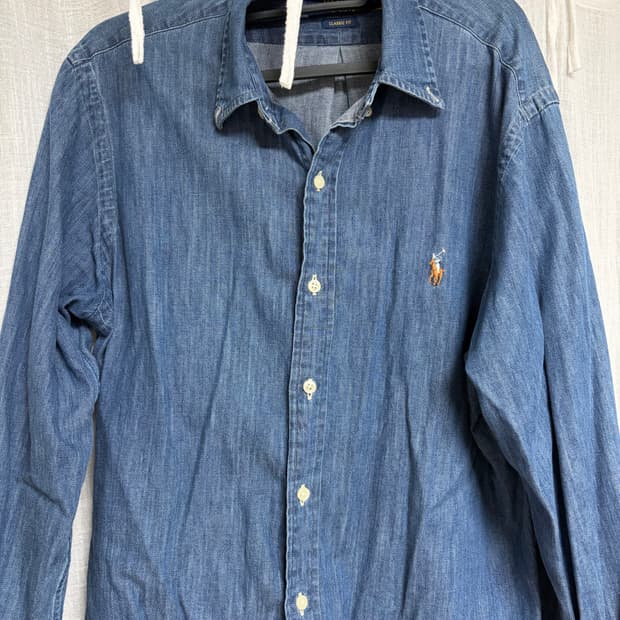 폴로 샴브레이 진청 데님 셔츠 청남방 M