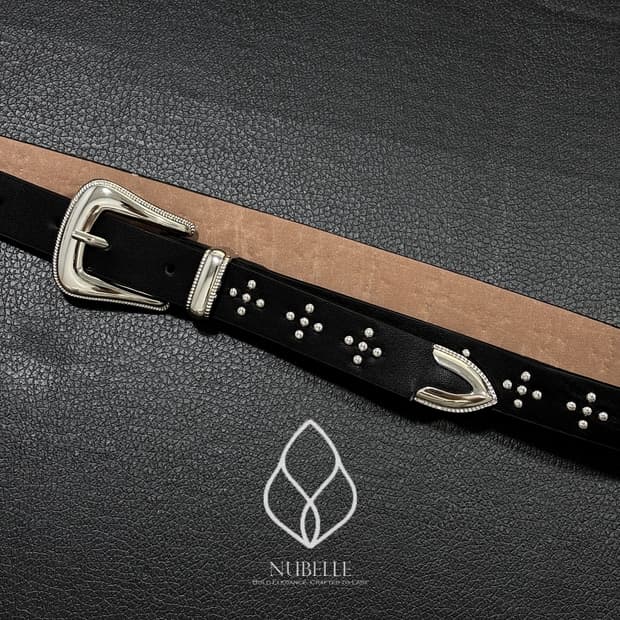 🌗 Cross tiny stud belt / 크로스 스터드 가죽 벨트