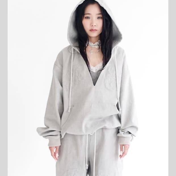 embroidery v neck hoodie 구합니다