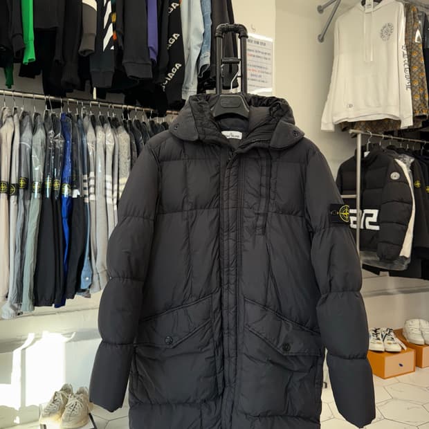 [M] 스톤아일랜드 크링클랩스 후드 롱패딩