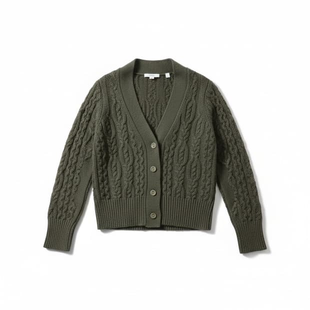빈스 케이블 니트 가디건 카키