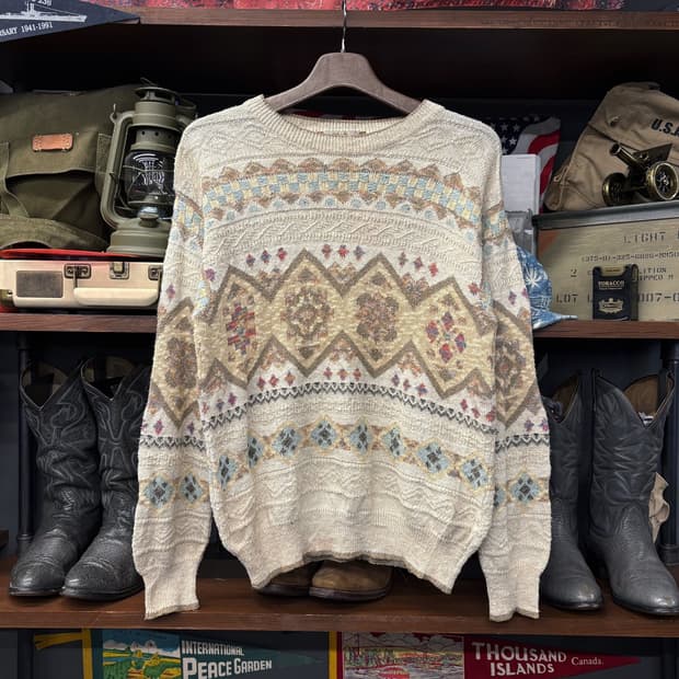 90s 사우스코스트 이태리 엠보싱 페어아일 패턴 울 스웨터 N559