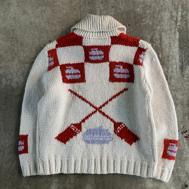 60s 핸드 니트 코위찬 집업 스웨터 컬링