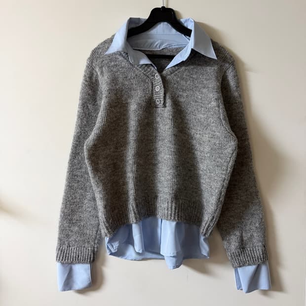 새상품 여자 카라넥 셔츠 레이어드 니트