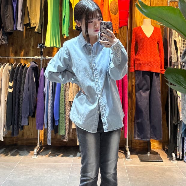 L 트루릴리전 미니 심볼로고 연청 데님셔츠