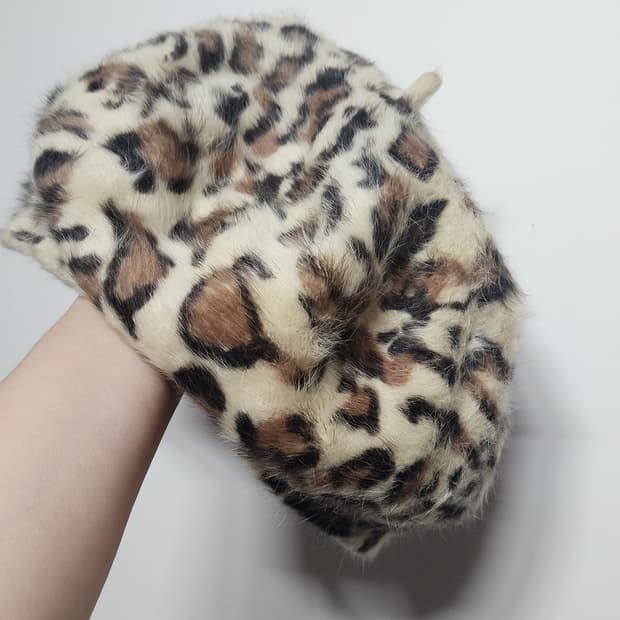 SPUNKY 앙고라 호피 레오파드 갸루 베레모