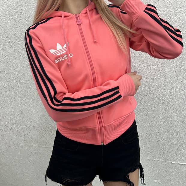 아디다스 빅로고 블랙라인 핑크 후드집업 90