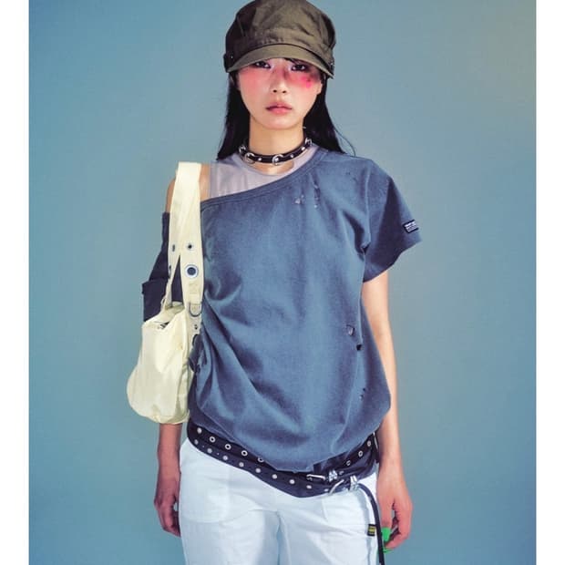 LEON DAMAGE CUT-OUT BOX T-SHIRT CHARCOAL