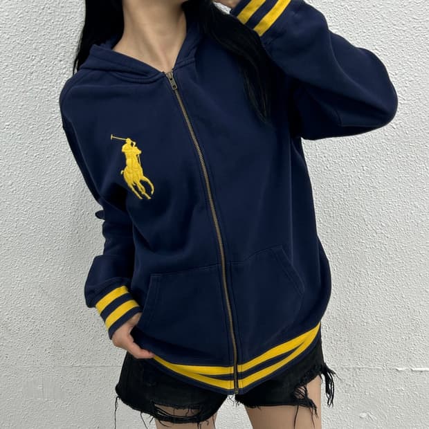 폴로 랄프로렌 레몬 빅포니 배색 네이비 후드집업 XL