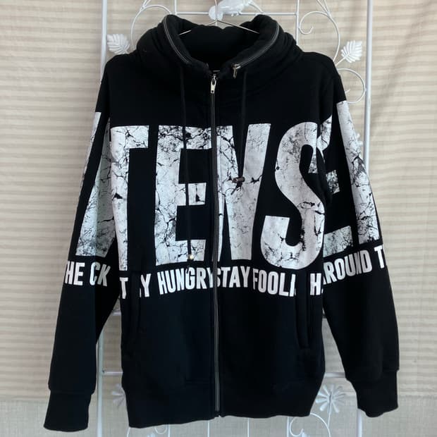 빈티지 터틀넥 블랙 프린팅 집업 y2k 스트릿 갸루 펑키 일본빈티지 W-